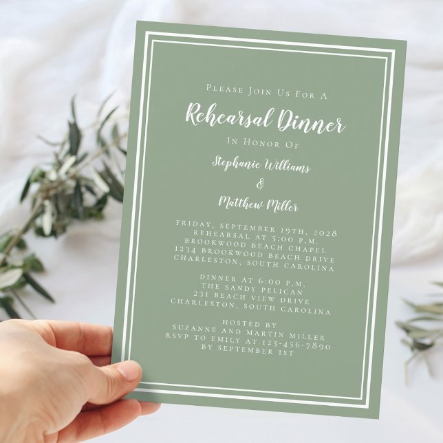 Minimalistisch Sage Green Wedding Probe Dinner Einladung (Minimalist Sage Green Wedding Rehearsal Dinner Invitation)