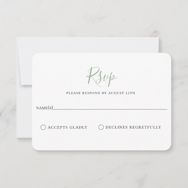 Minimalistisch Sage Green Wedding RSVP Card (Vorderseite)