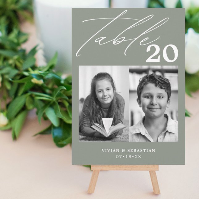Minimalistisch Sage Wedding Tischnummer Zwei Bilde (Von Creator hochgeladen)
