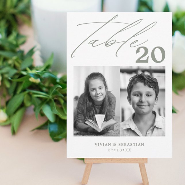 Minimalistisch Sage Wedding Tischnummer Zwei Bilde (Von Creator hochgeladen)