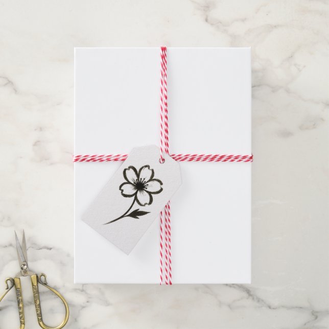 Minimalistisch Sakura - Pinselstrich Blossom Geschenkanhänger (Mit Garn)