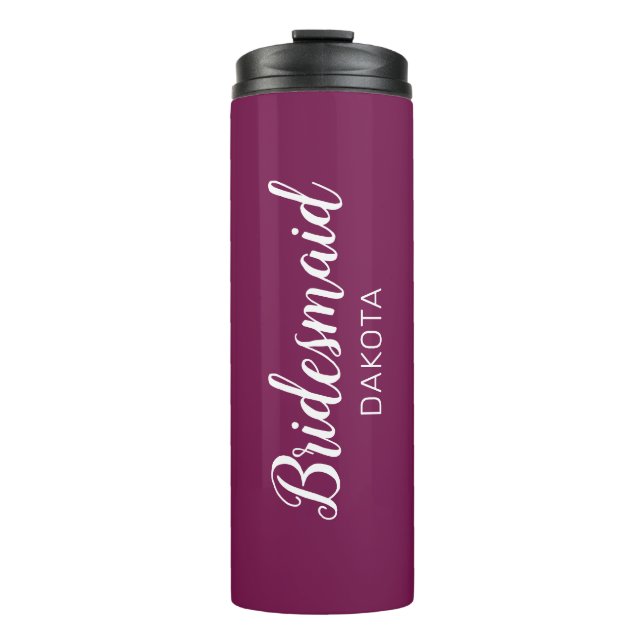 Minimalistisch Sangria Lila Bridesmaid Name Thermosbecher (Vorderseite)