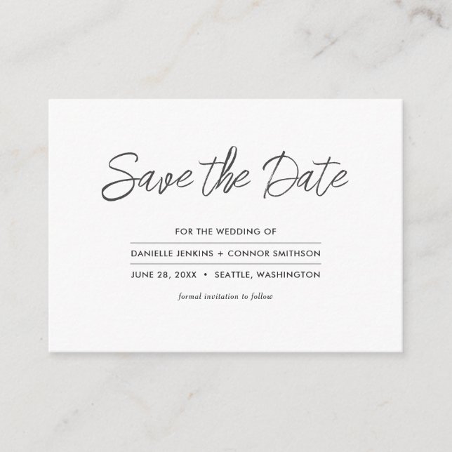 Minimalistisch Save the Date mit der Website für H Begleitkarte (Vorderseite)