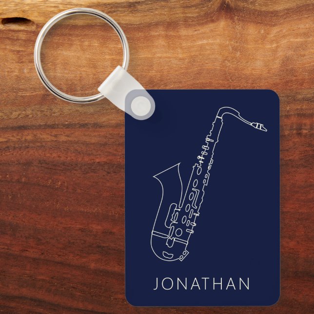 Minimalistisch saxophone Navy Line Saxo Personalis Schlüsselanhänger (Vorderseite)
