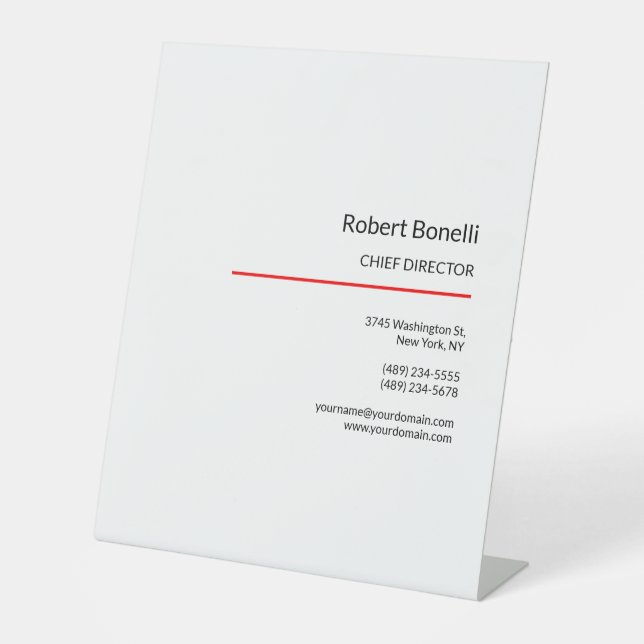 Minimalistisch Schlichtes Rotes Weiß Modernes Stan Sockelschild (Vorderseite)