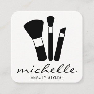 Minimalistisch Schlichtes Weiß   Kursivschrift   M Quadratische Visitenkarte