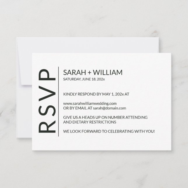Minimalistisch Schwarz auf der White Modern RSVP-K RSVP Karte (Vorderseite)