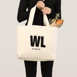 Minimalistisch Schwarz-Grau-Personalisiert-Monogra Jumbo Stoffbeutel