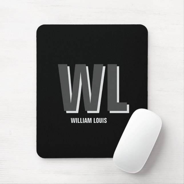 Minimalistisch Schwarz-Grau-Personalisiert-Monogra Mousepad (Mit Mouse)