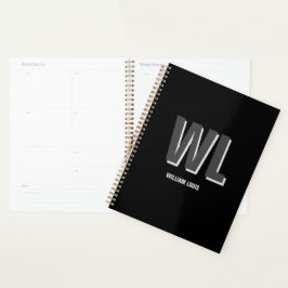 Minimalistisch Schwarz-Grau-Personalisiert-Monogra Planer