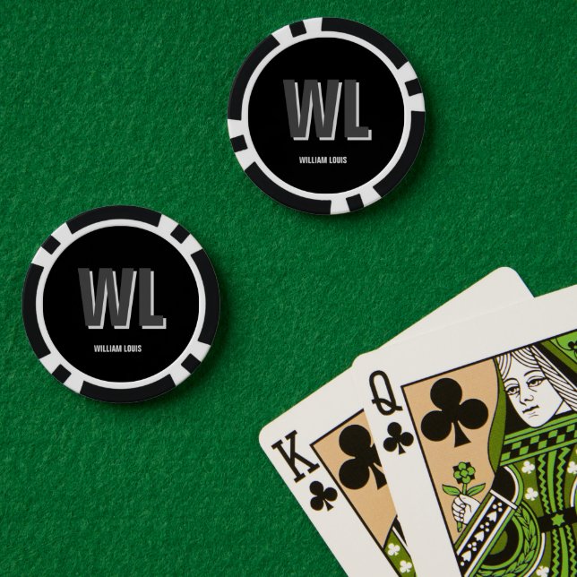 Minimalistisch Schwarz-Grau-Personalisiert-Monogra Pokerchips (Pokertisch (doppelt))
