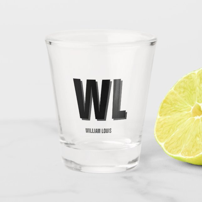 Minimalistisch Schwarz-Grau-Personalisiert-Monogra Schnapsglas (Vorderseite)