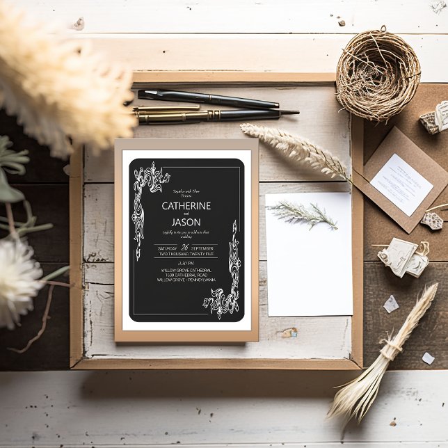 Minimalistisch | Schwarz in einer Hochzeitseinladu Einladung (Minimalist Black Wedding Invitation | Elegant & Modern Design )