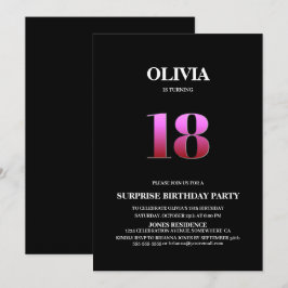 Minimalistisch Schwarz und Rosa Überraschung 18. G Einladung