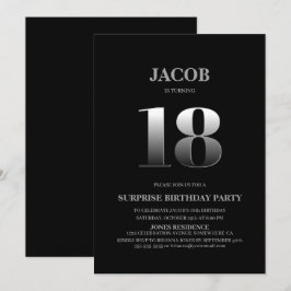 Minimalistisch Schwarz und Silber Überraschung 18. Einladung