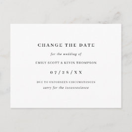 Minimalistisch Schwarz und Weiß ändern das Datum Ankündigungspostkarte