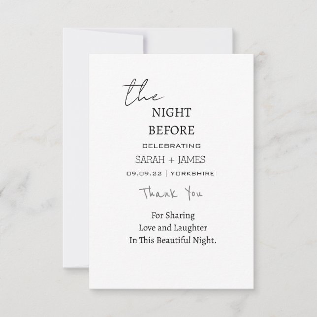 Minimalistisch Schwarz und Weiß die Nacht vor der  Dankeskarte (Vorderseite)