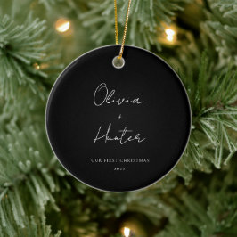Minimalistisch Schwarz und Weiß Erste Weihnachten Keramik Ornament