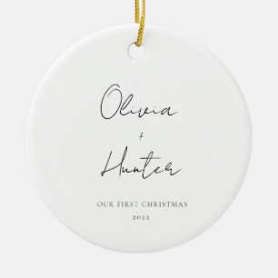 Minimalistisch Schwarz und Weiß Erste Weihnachten Keramik Ornament