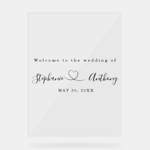 Minimalistisch Schwarz und Weiß mit Herzenshochzei Acrylschild