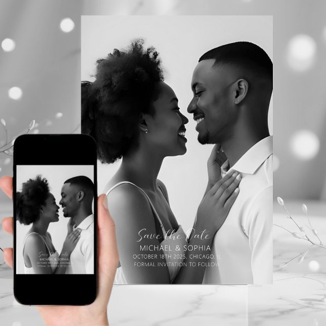 Minimalistisch Schwarz und Weiß Save the Date einf (Von Creator hochgeladen)