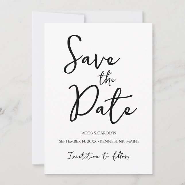 Minimalistisch Schwarz und Weiß Save the Date einf Einladung (Vorderseite)