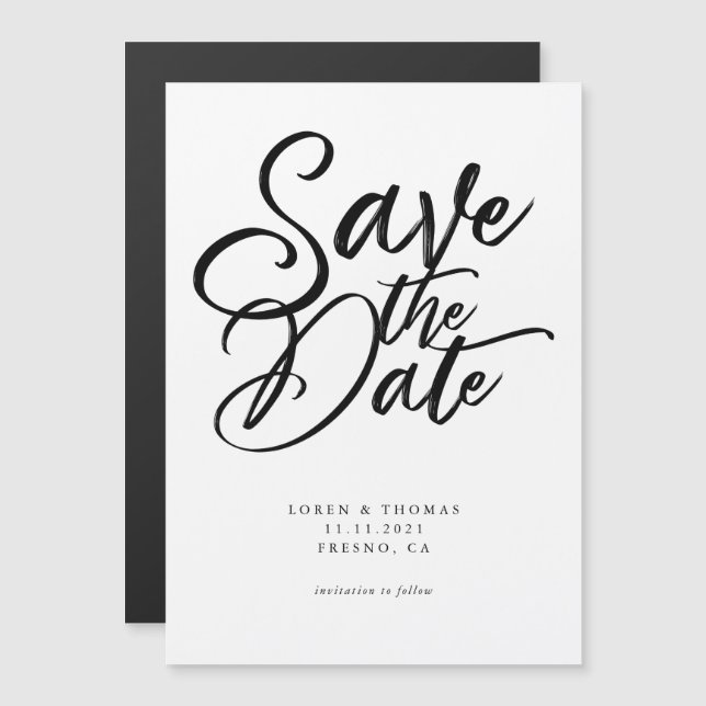 Minimalistisch Schwarz und Weiß Save the Date Magneteinladung (Vorne/Hinten)