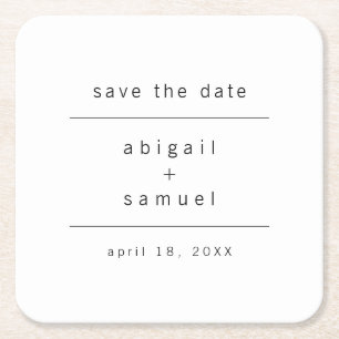 Minimalistisch Schwarz und Weiß Save the Date Rechteckiger Pappuntersetzer