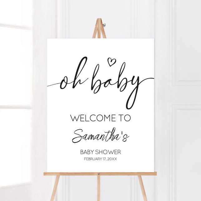 Minimalistisch Schwarz-Weiß-Empfang Poster (White Minimalist Heart Baby Shower Welcome Sign)