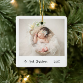 Minimalistisch Schwarz-weiß First Christmas Foto B Keramikornament