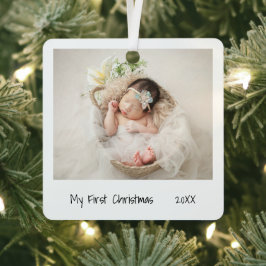 Minimalistisch Schwarz-weiß First Christmas Foto B Ornament Aus Metall