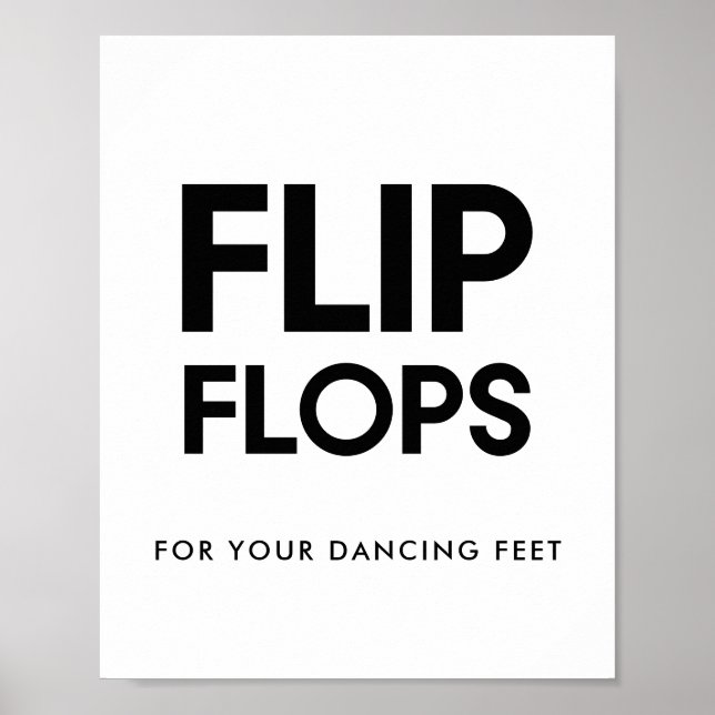 Minimalistisch Schwarz-Weiß-Flip-Flops-Hochzeitsze Poster (Vorne)