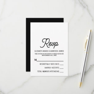 Minimalistisch - Schwarz & Weiß - Hochzeit RSVP Karte