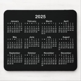 Minimalistisch Schwarz-Weiß-Kalender 2025 Mousepad
