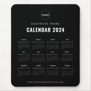 Minimalistisch Schwarz-Weiß-Magnetkalender 2024 Mousepad