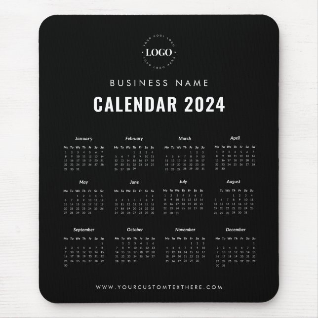 Minimalistisch Schwarz-Weiß-Magnetkalender 2024 Mousepad (Vorne)