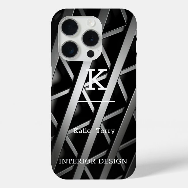 Minimalistisch Schwarz-Weiß-Moderne Monogram Case  (Rückseite)