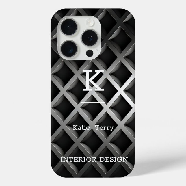 Minimalistisch Schwarz-Weiß-Moderne Monogram Case  (Rückseite)