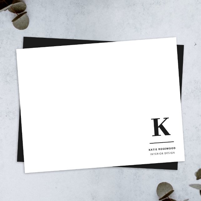 Minimalistisch Schwarz-Weiß-Monogramm Mitteilungskarte (Minimalist monogram black and white note card by Guava - elegant, modern, and customizable.)