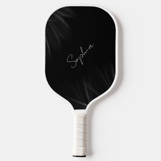 Minimalistisch Schwarz-Weiß-Monogramm Pickleball Schläger (Rückseite)