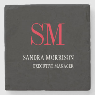 Minimalistisch Schwarz-weiß Red Monogram Steinuntersetzer