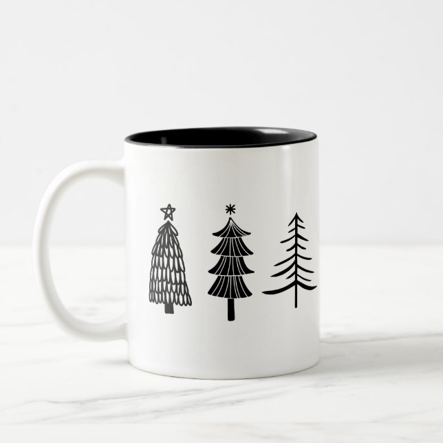 Minimalistisch Schwarz-Weiß-Weihnachten Zweifarbige Tasse (Links)