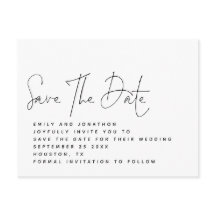 Minimalistisch Schwarz-weißes Skript Save the Date