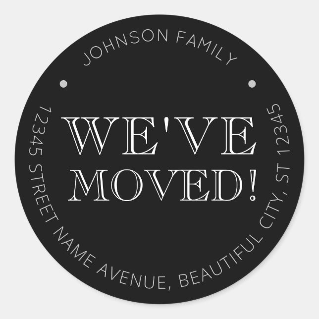 Minimalistisch Schwarz Wir haben das neue Adresset Runder Aufkleber (Vorderseite)