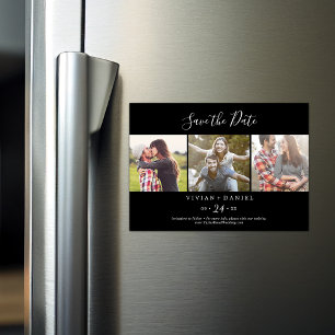 Minimalistisch   Schwarze 3-Fotovorlage Save the D Magneteinladung