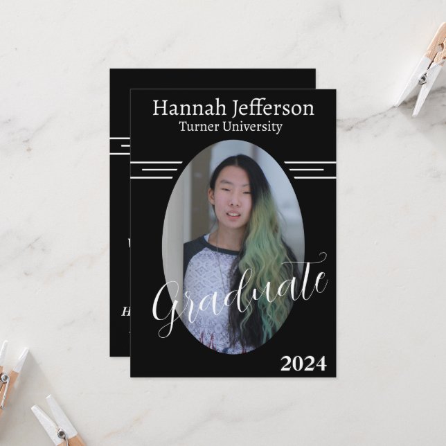 Minimalistisch Schwarzweiß-Weiß-Abschluss mit zwei Einladung (Vorderseite/Rückseite Beispiel)