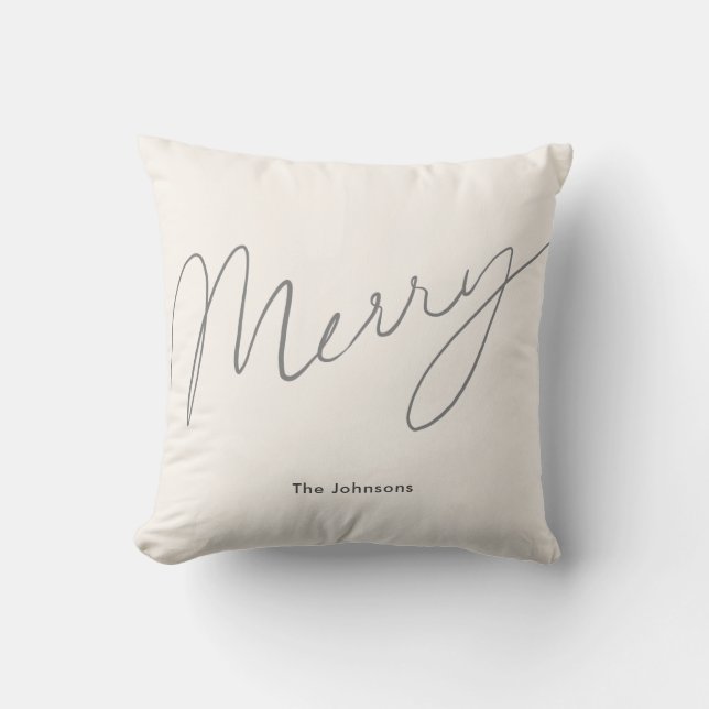 Minimalistisch Script Merry Cream White Kissen (Vorderseite)