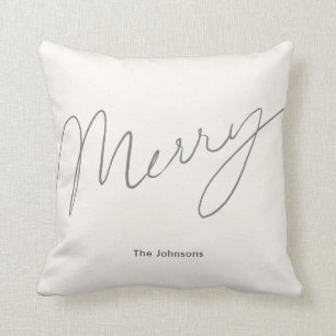 Minimalistisch Script Merry Cream White Kissen