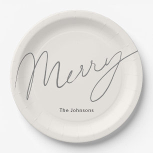 Minimalistisch Script Merry Cream White Pappteller