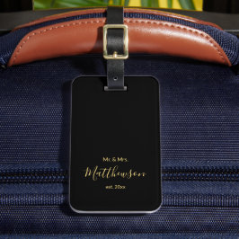 Minimalistisch Script Mr. und Mrs. Newlywed Black Gepäckanhänger